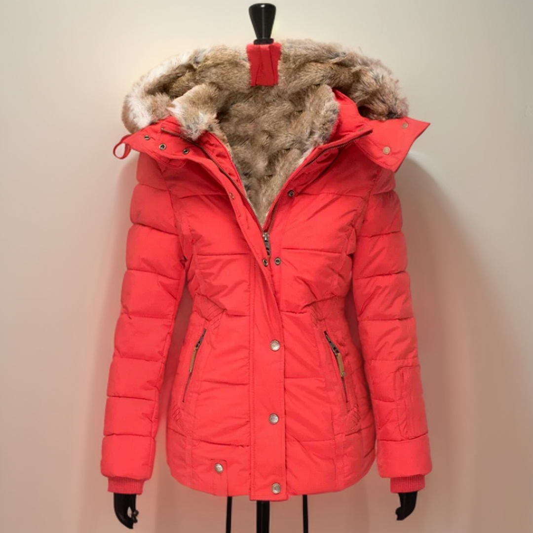 Women's Fur Hooded Parka Jacket Winter Wool Mix Outerwear