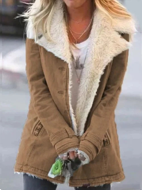 Γυναικείο παλτό με επένδυση από φλις και shearling, μπουφάν, εξωτερικό ρούχο, παρκά.
