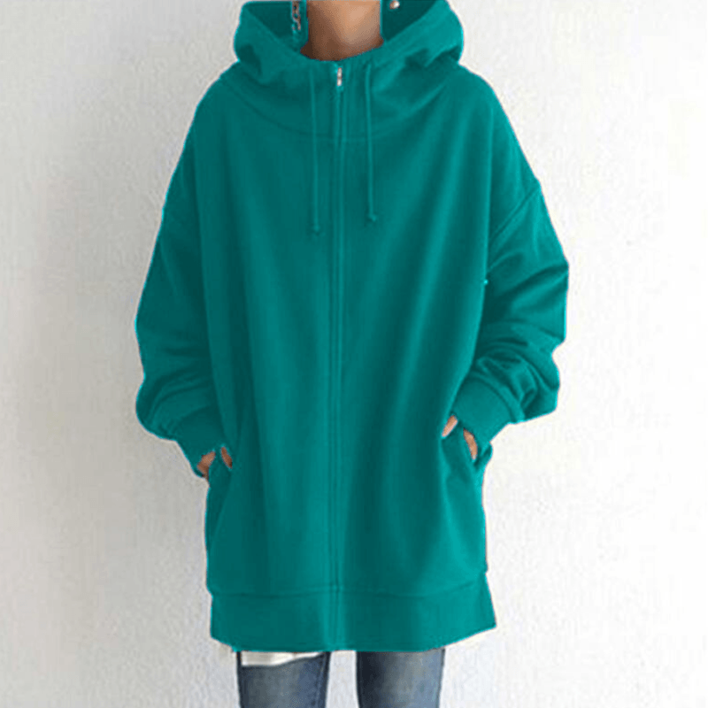 Women’s Oversized Fleece Hooded Zip-Up Jacket