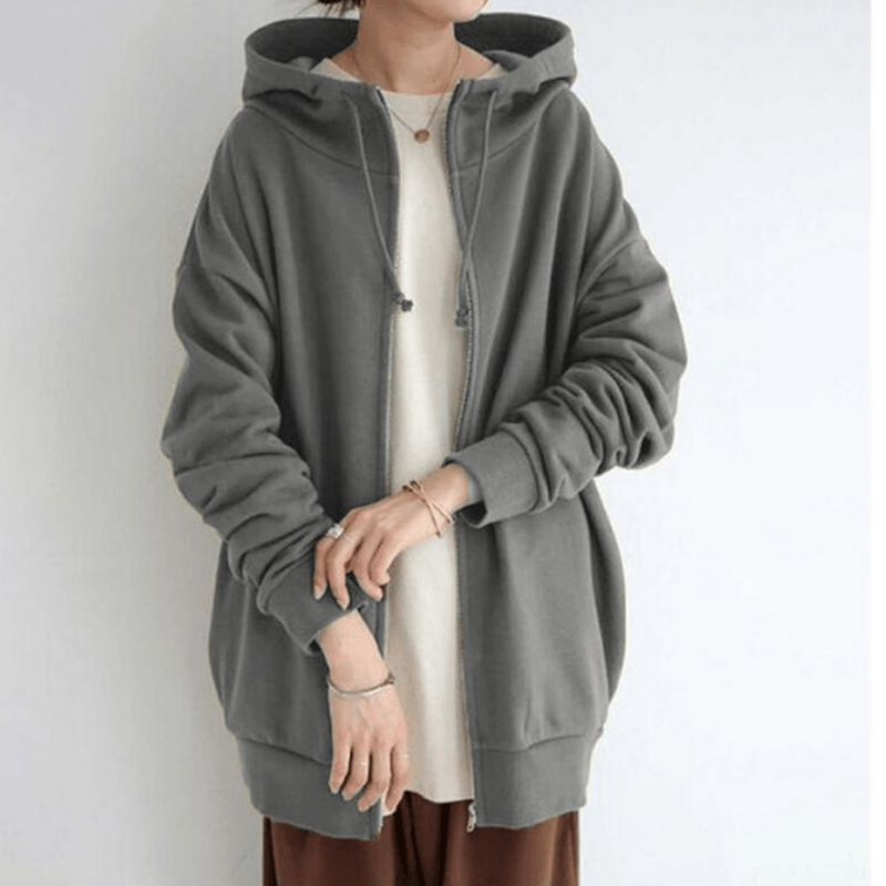 Women’s Oversized Fleece Hooded Zip-Up Jacket