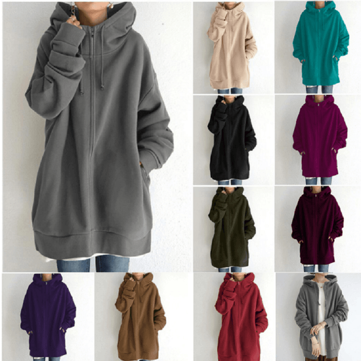 Women’s Oversized Fleece Hooded Zip-Up Jacket