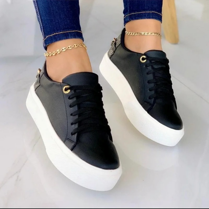 Γυναικεία δερμάτινα casual sneakers με πλατφόρμα και ορθοπεδικό σχεδιασμό