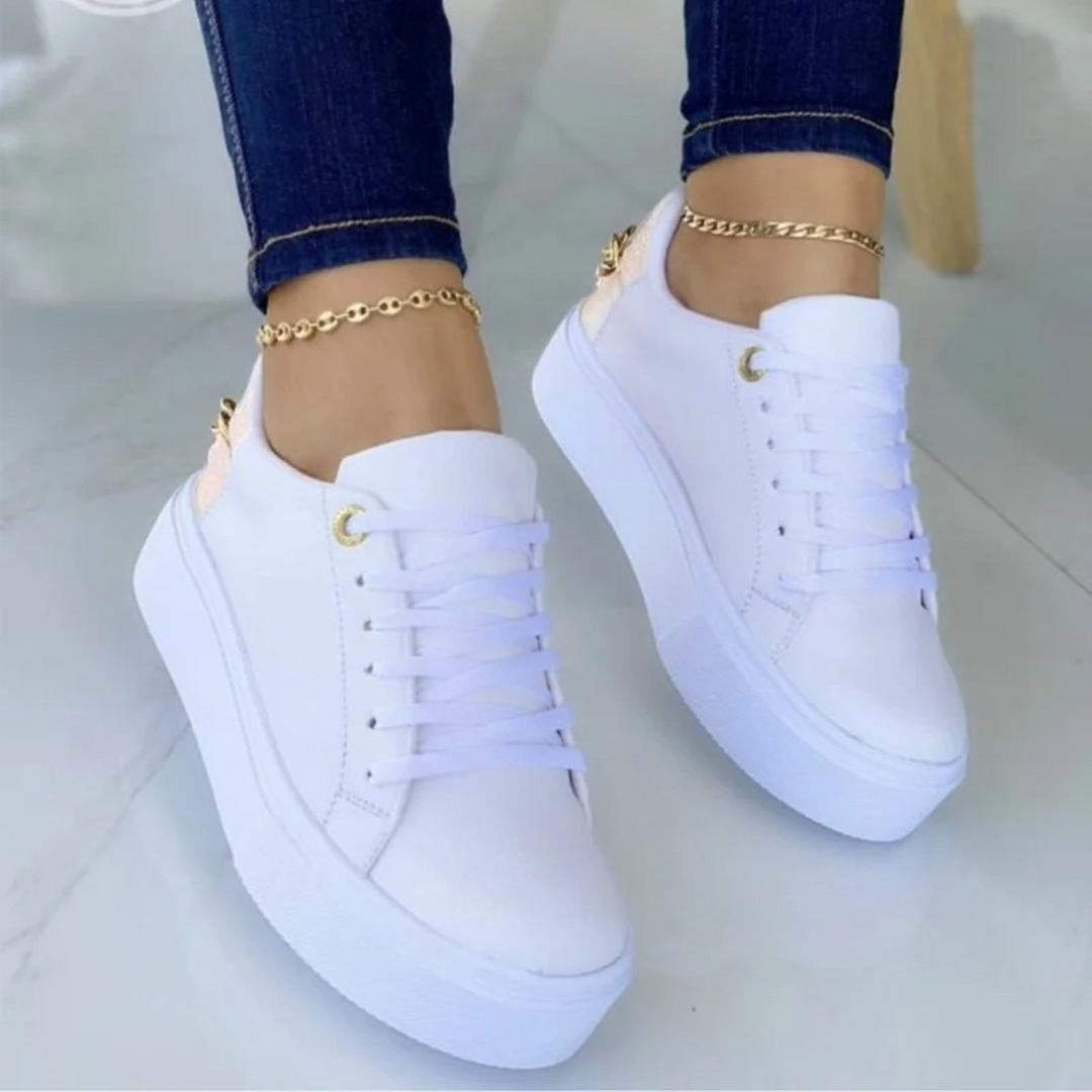 Γυναικεία δερμάτινα casual sneakers με πλατφόρμα και ορθοπεδικό σχεδιασμό