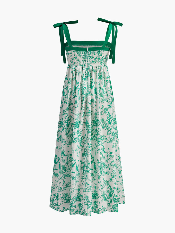 Robe midi sans manches pour femme en lin, à imprimé floral et bretelles à nouer