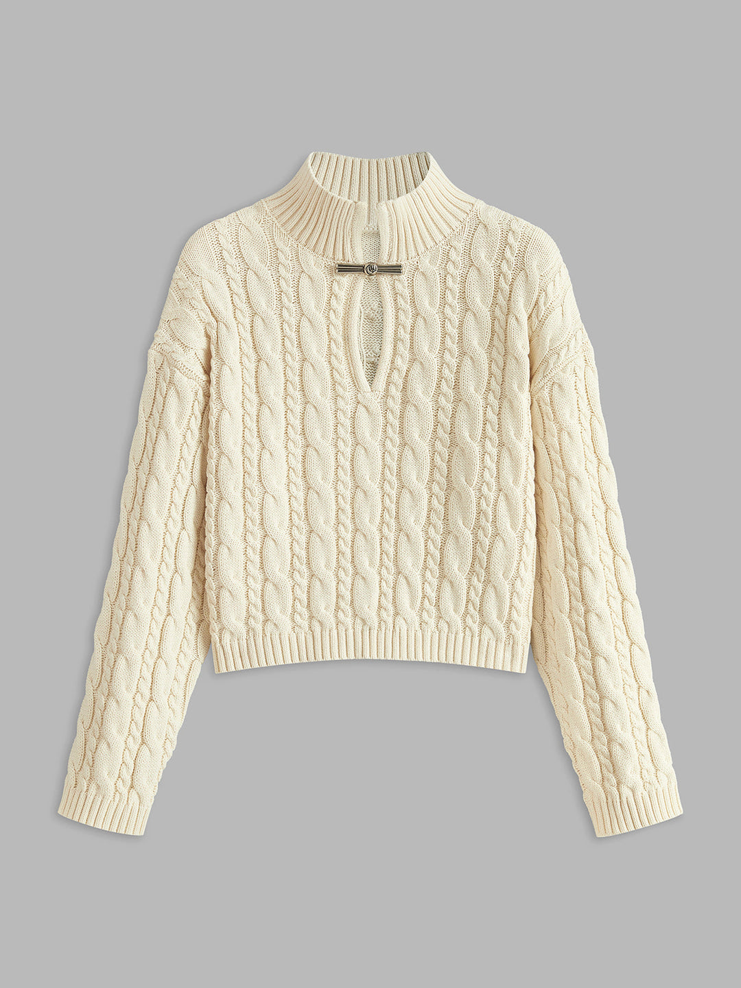 Women's Cable Knit Jumper High Neck Sweater Top