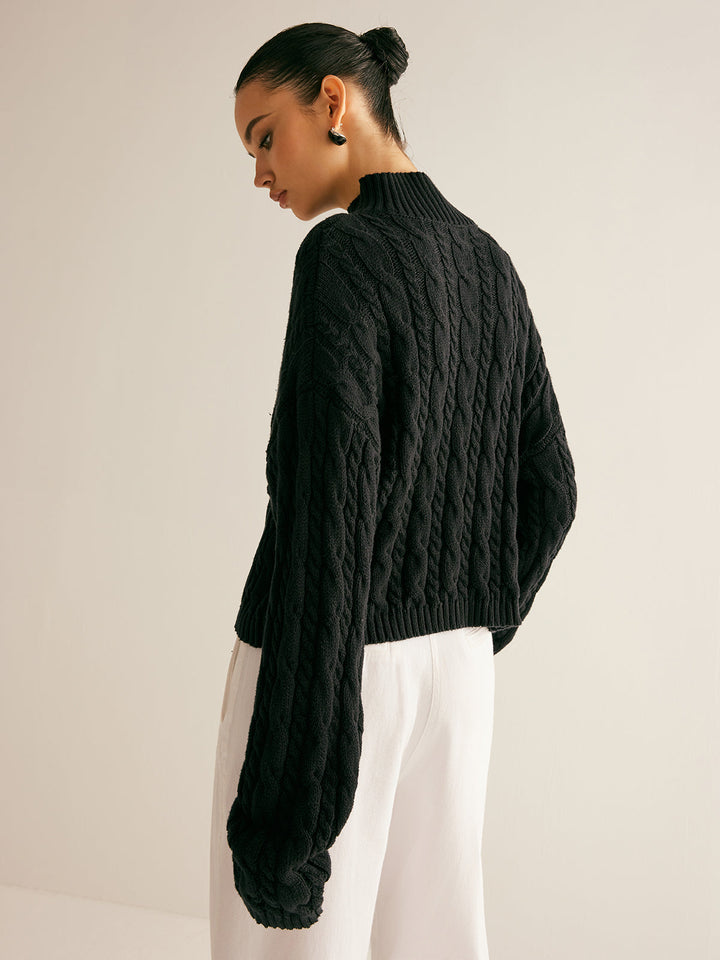 Women's Cable Knit Jumper High Neck Sweater Top