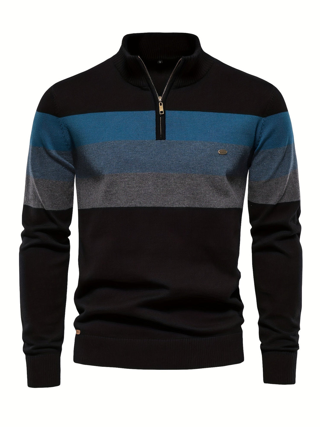 Men's Knit Jumper Quarter Zip Wool Mix Stripe Long Sleeve Sweater