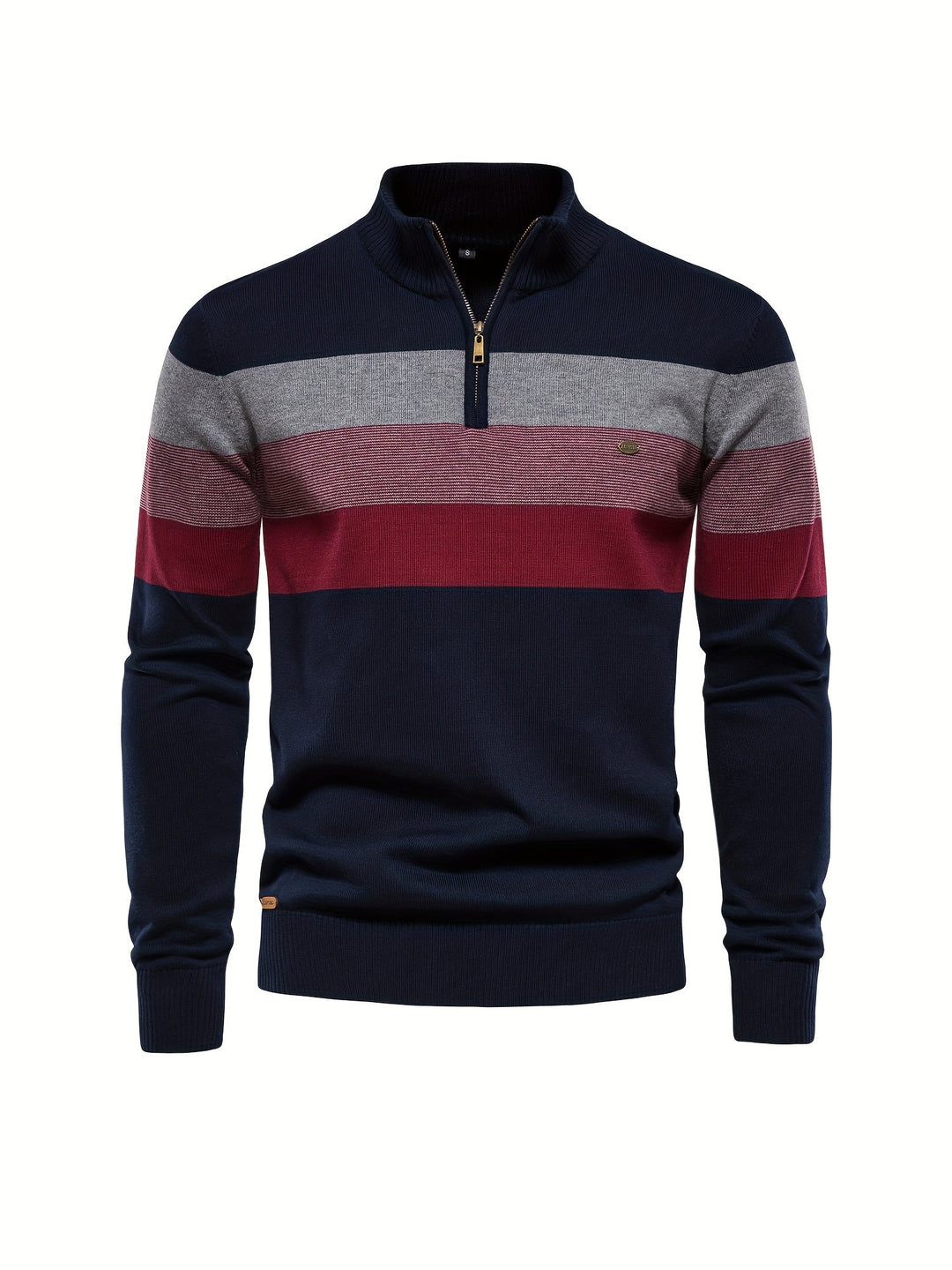 Men's Knit Jumper Quarter Zip Wool Mix Stripe Long Sleeve Sweater
