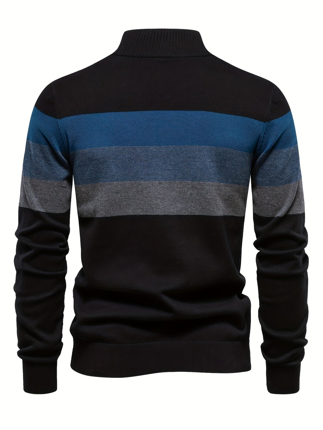 Men's Knit Jumper Quarter Zip Wool Mix Stripe Long Sleeve Sweater