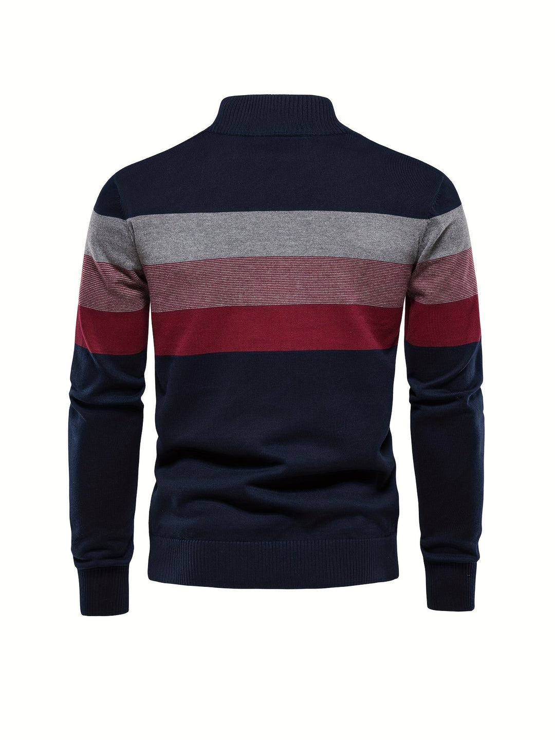 Men's Knit Jumper Quarter Zip Wool Mix Stripe Long Sleeve Sweater