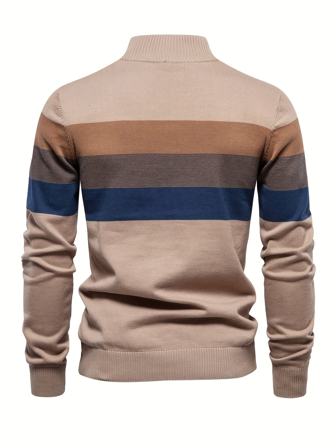 Men's Knit Jumper Quarter Zip Wool Mix Stripe Long Sleeve Sweater