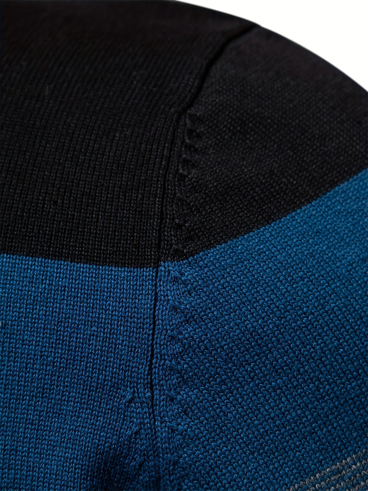 Men's Knit Jumper Quarter Zip Wool Mix Stripe Long Sleeve Sweater
