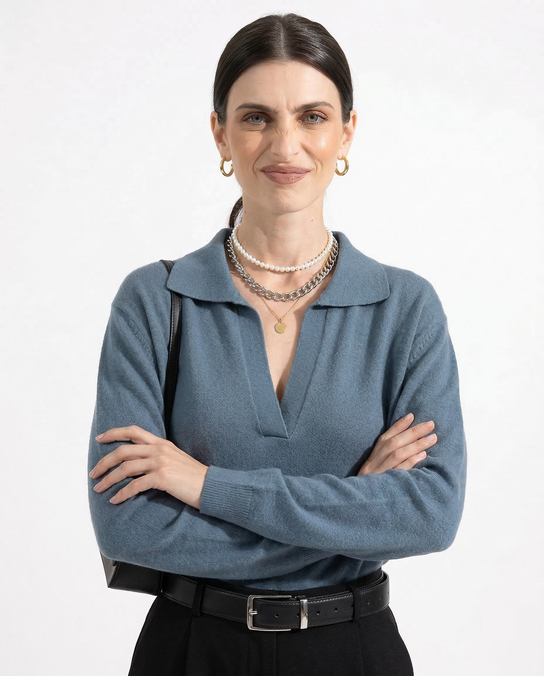 Damski dzianinowy sweter z kołnierzykiem z wełny merino