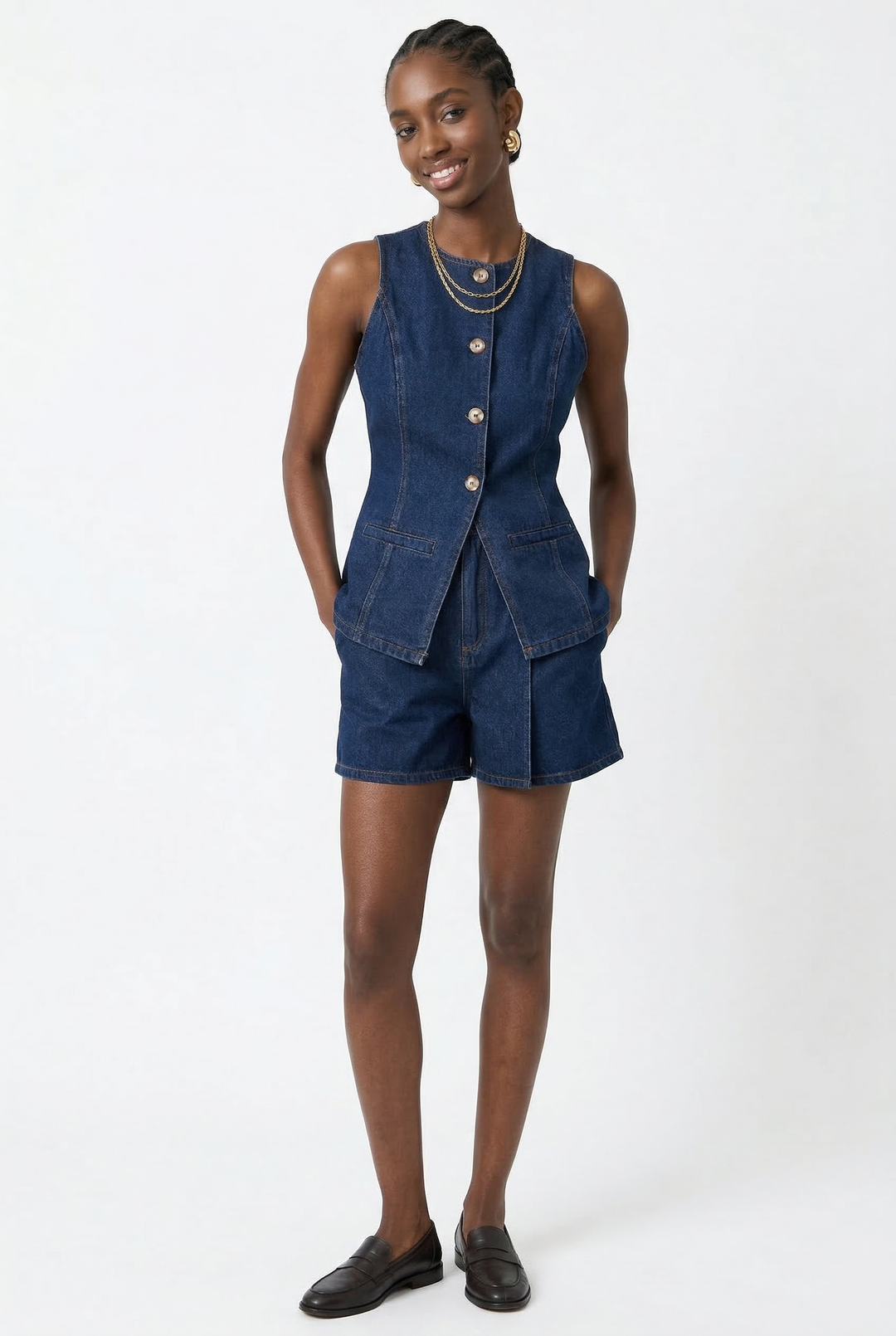 Short en jean pour femme, taille haute, coupe décontractée et ajustée