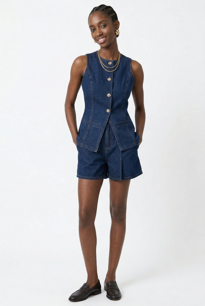 Short en jean pour femme, taille haute, coupe décontractée et ajustée