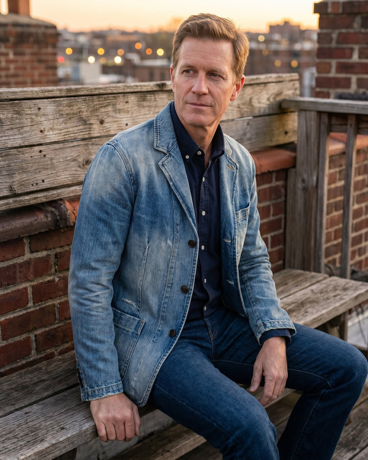 Men's Denim and Wool-Mix Blazer Jacket