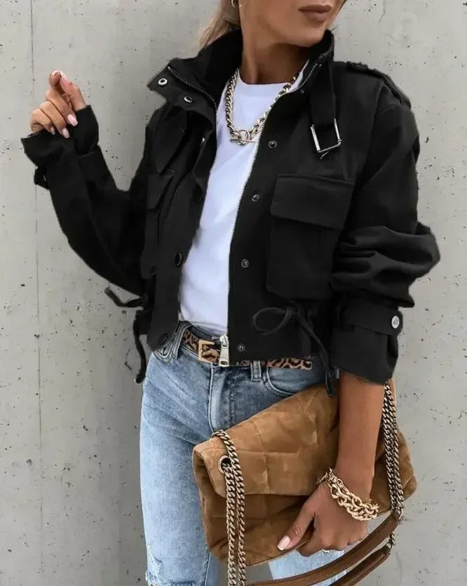 Women's Utility Cargo Jacket Fleece Bomber Outwear