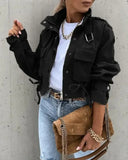 Women's Utility Cargo Jacket Fleece Bomber Outwear