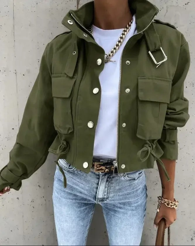 Women's Utility Cargo Jacket Fleece Bomber Outwear