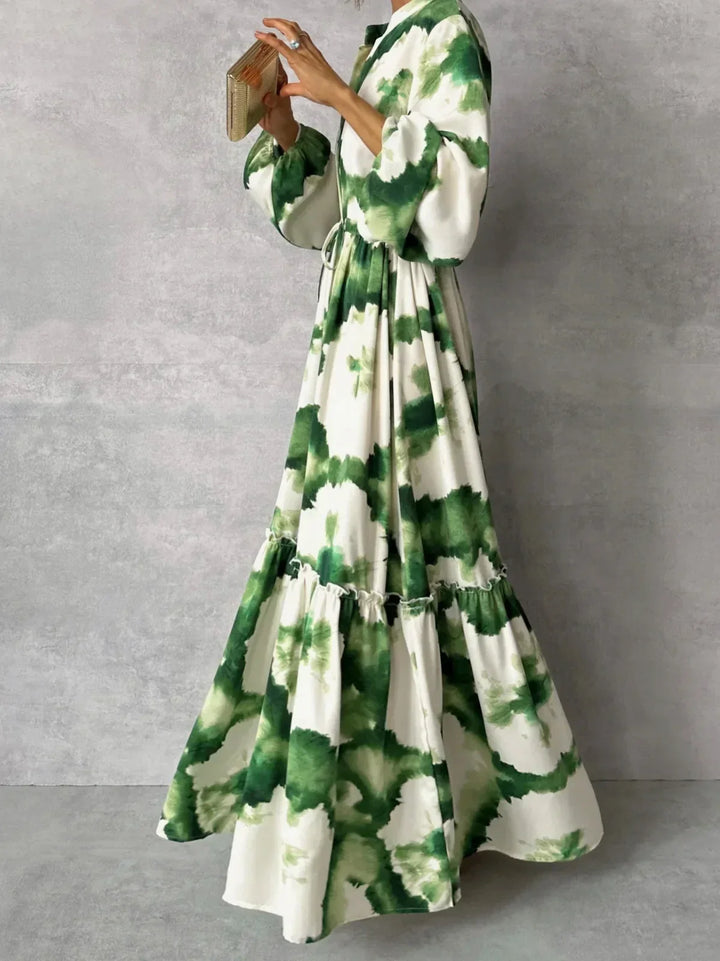 Women's Floral Printed Long Sleeve Tiered Chiffon Maxi Dress