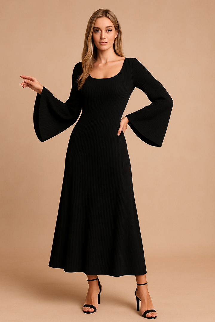 Women’s Ribbed Knit Long-Sleeve Maxi Dress
