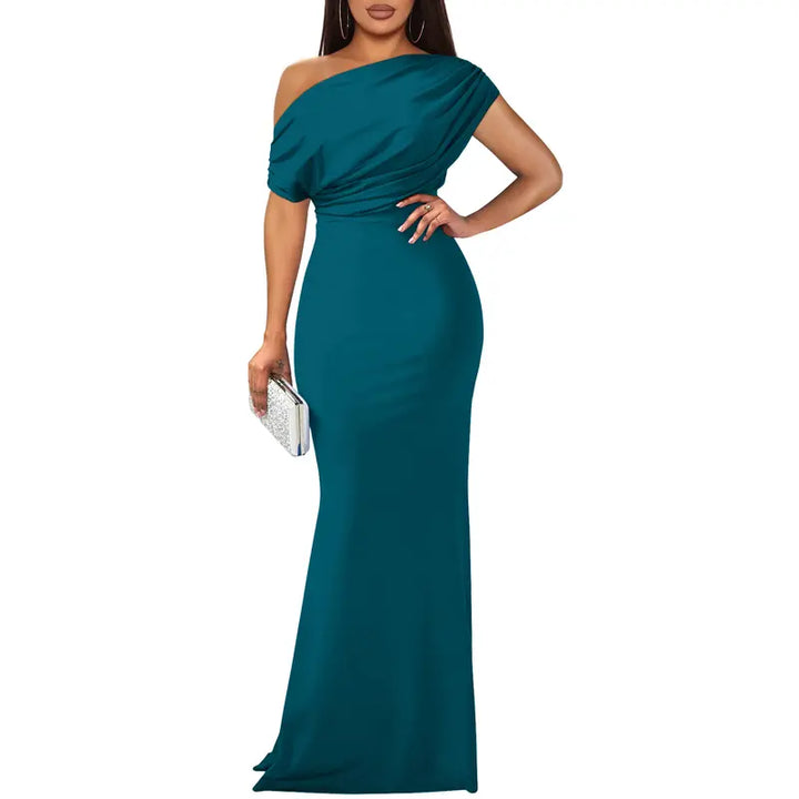 Women's Satin One Shoulder Evening Gown Formal Dress