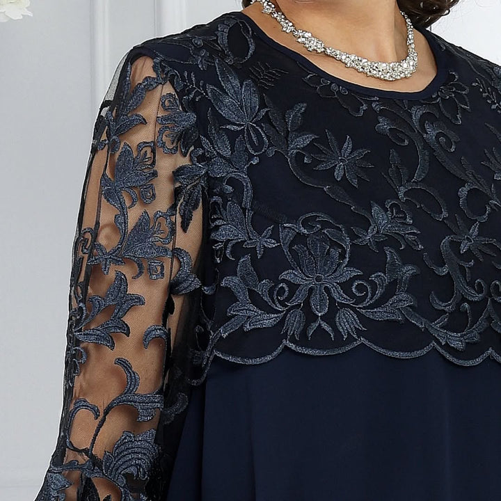 Women’s Chiffon & Lace Layered Midi Shift Dress