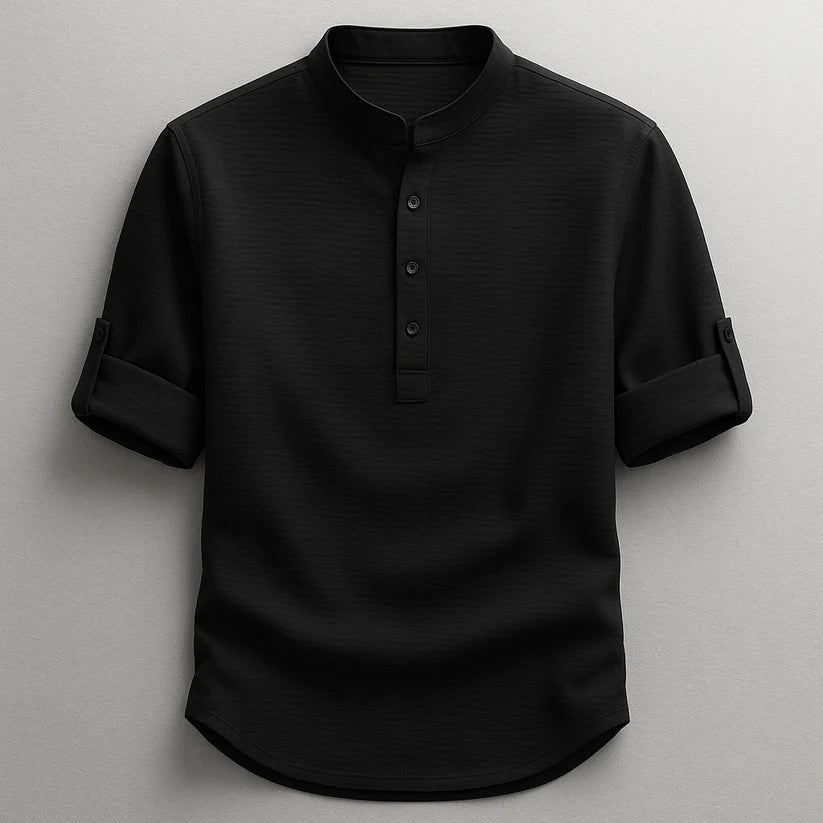 Men's Knit Blend Textured Long Sleeve Henley Shirt