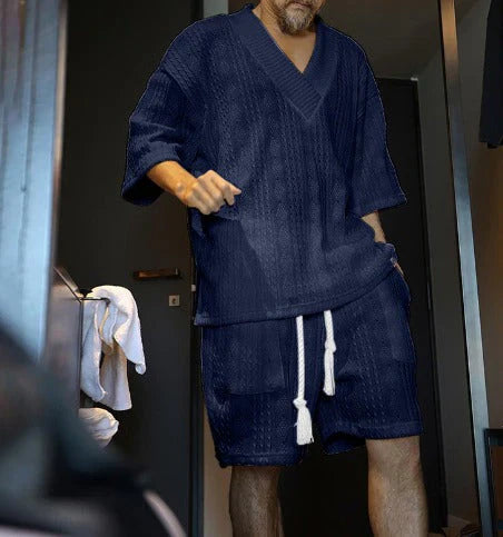 Men's Knit Shorts Set Two Piece Loungewear Outfit