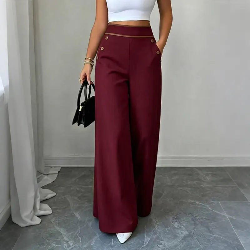 Women's Rayon Blend High Rise Wide Leg Sailor Trousers