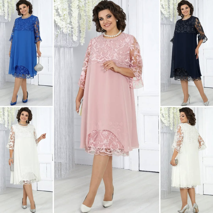 Women’s Chiffon & Lace Layered Midi Shift Dress