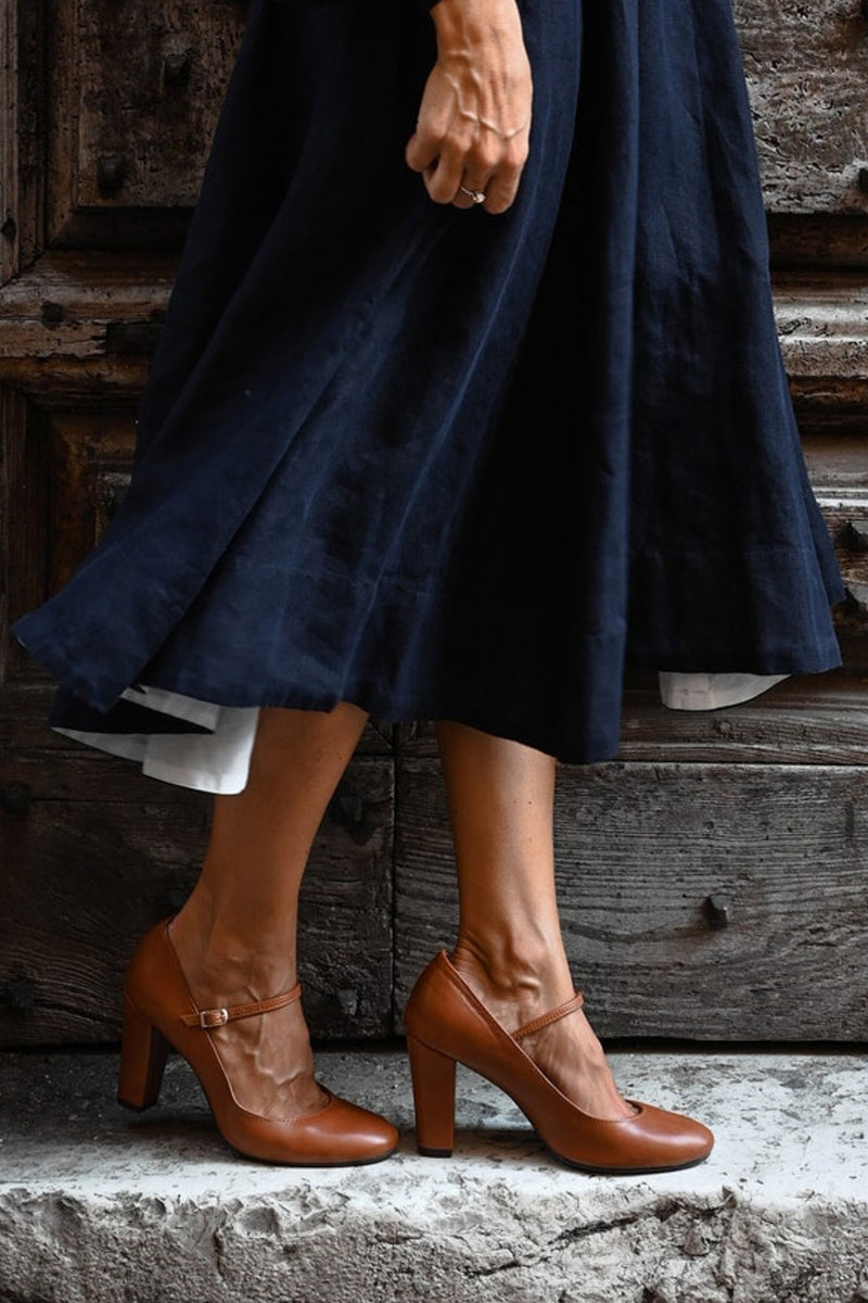 Women's Block Heel Leather Mary Jane Pumps