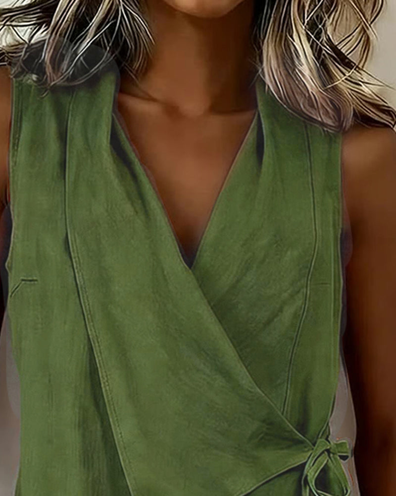 Women's Linen Wrap Top Vest