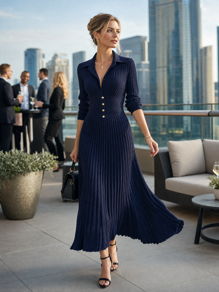 Women's Silk Elegant Office Midi A-Line Shirt Dress