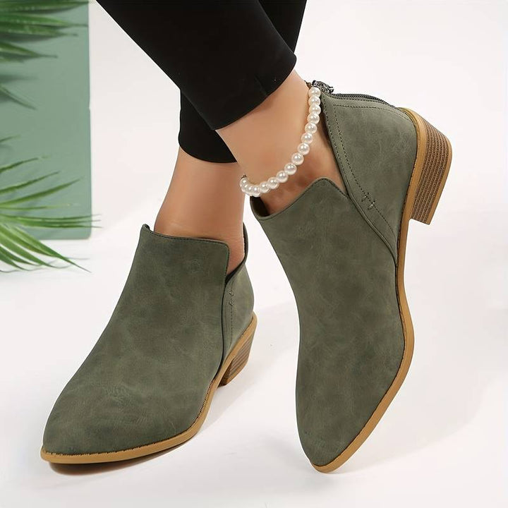 Women's Suede Ankle Boots with Low Block Heel