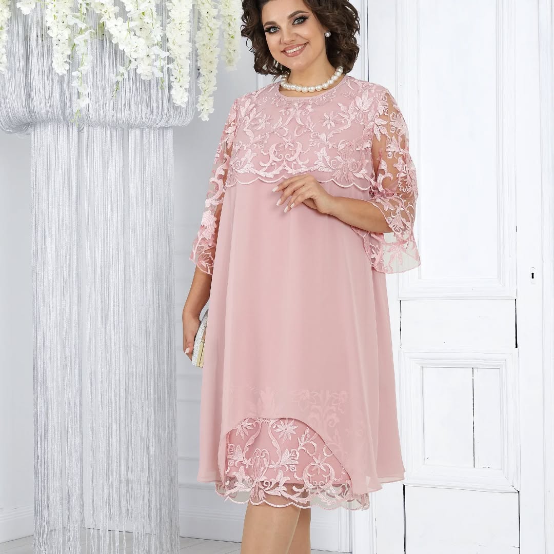 Women’s Chiffon & Lace Layered Midi Shift Dress
