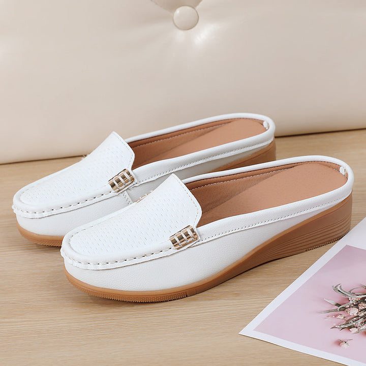 Women's Leather Mules Wedge Loafers Slip On Shoes