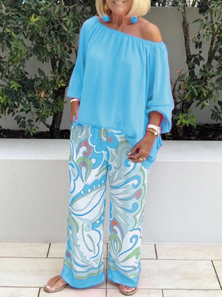 Women's Co-ord Set Linen Off Shoulder Top and Wide Leg Pants