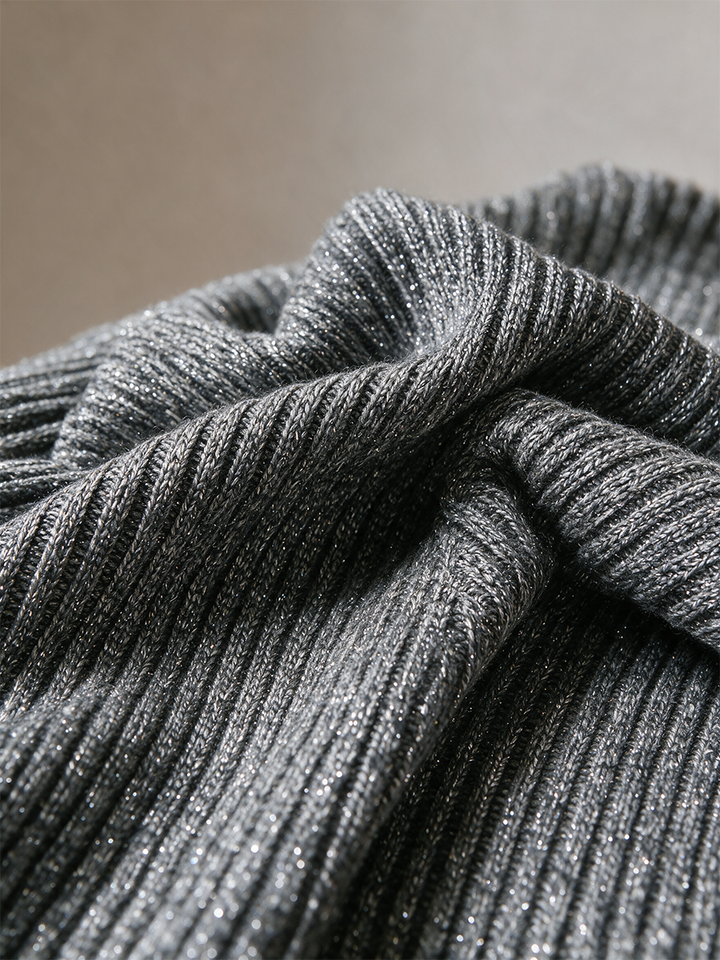 Women's Ribbed Knit Square Neck Zip Up Sweater Cardigan