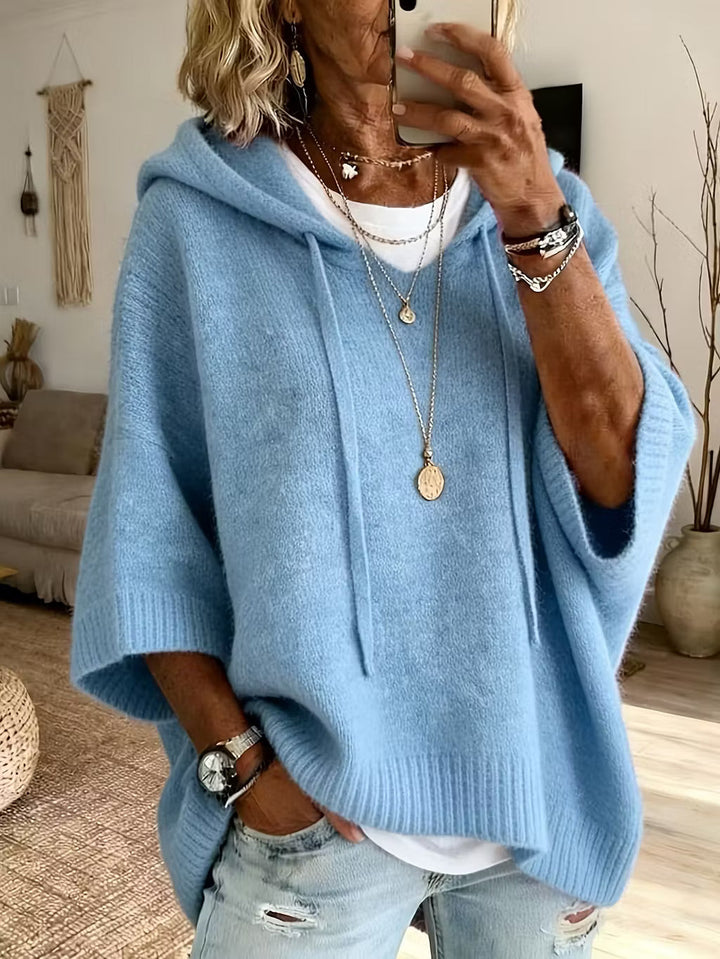 Pull à capuche pour femme, en maille douce mélangée, à manches longues