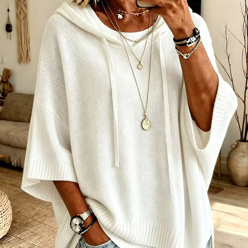 Pull à capuche pour femme, en maille douce mélangée, à manches longues