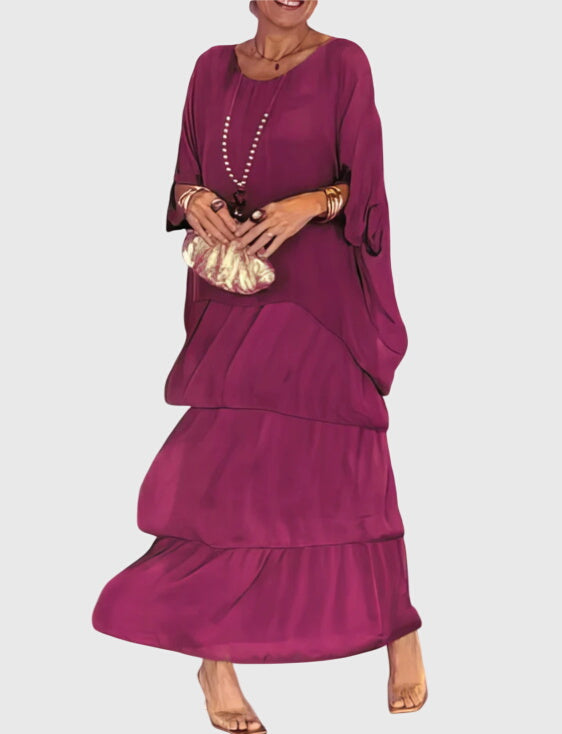 Women's Linen Look Flowing Elegant Maxi Dress Long Tiered Gown