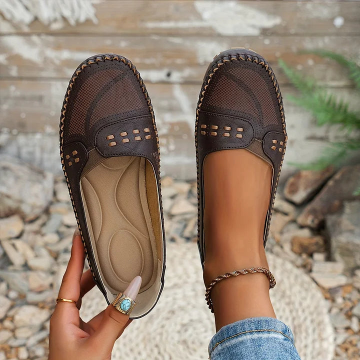 Women's Leather Loafers Flat Comfort Slip On Walking Shoes