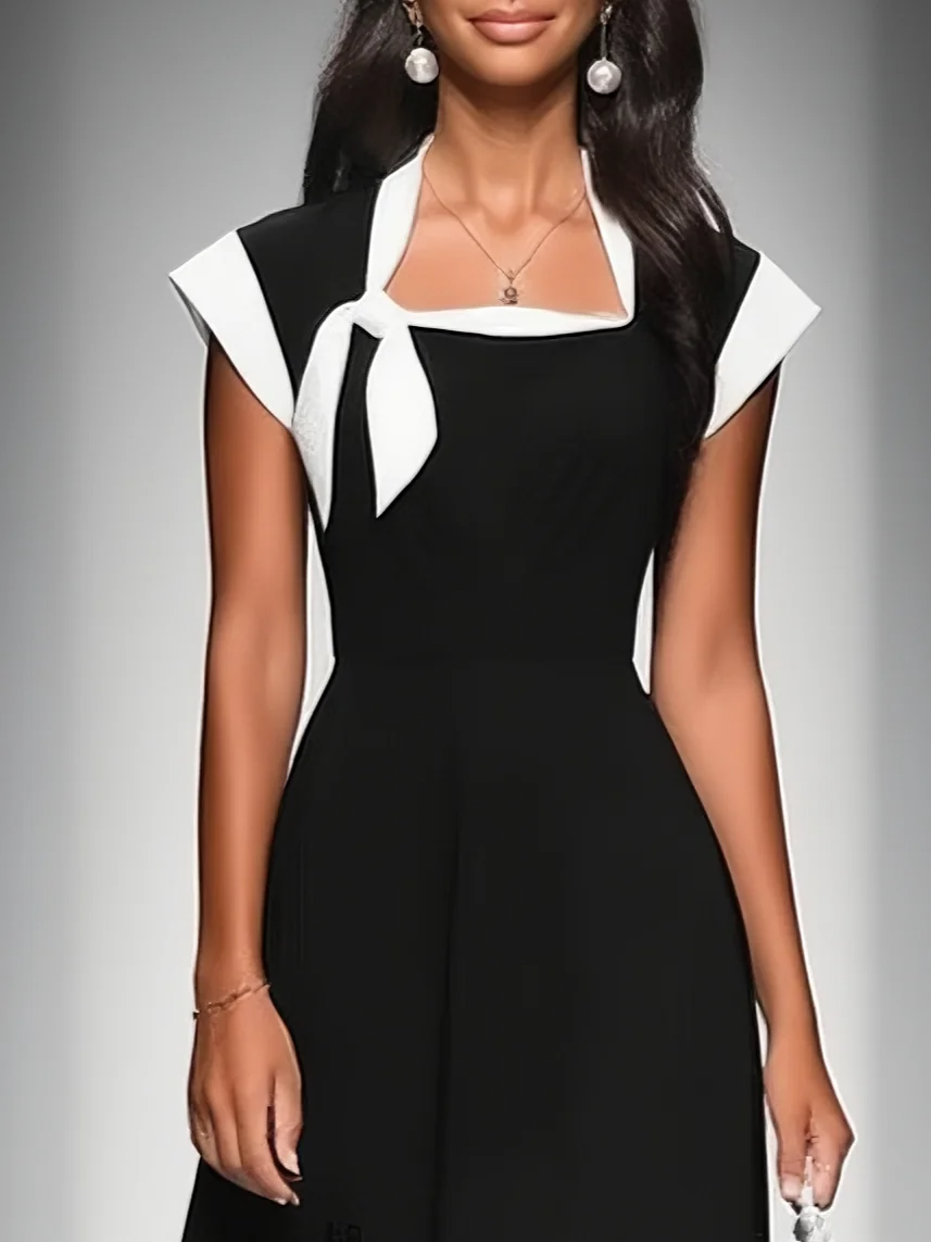 Robe midi en maille, coupe trapèze et encolure carrée pour femme