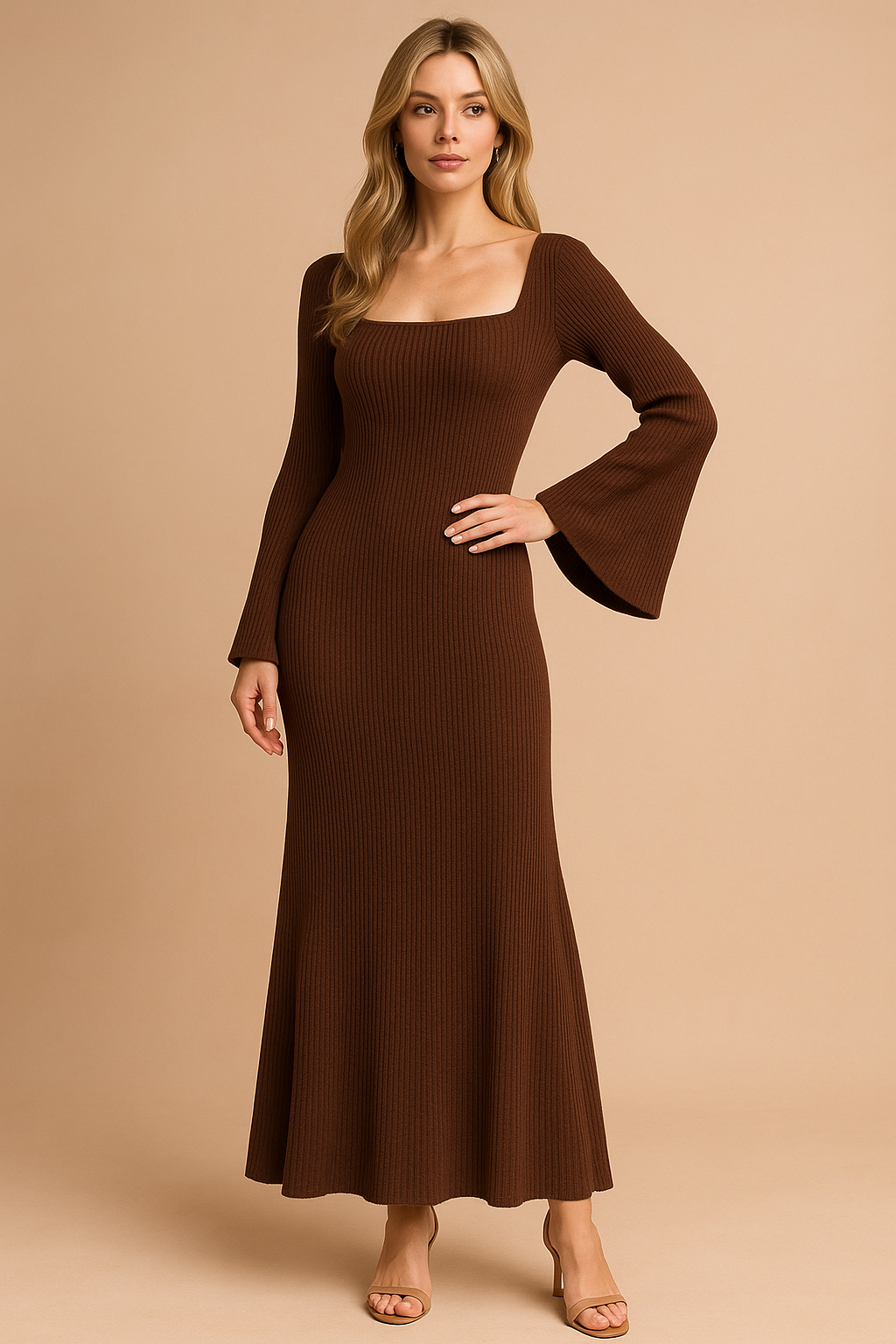 Women’s Ribbed Knit Long-Sleeve Maxi Dress