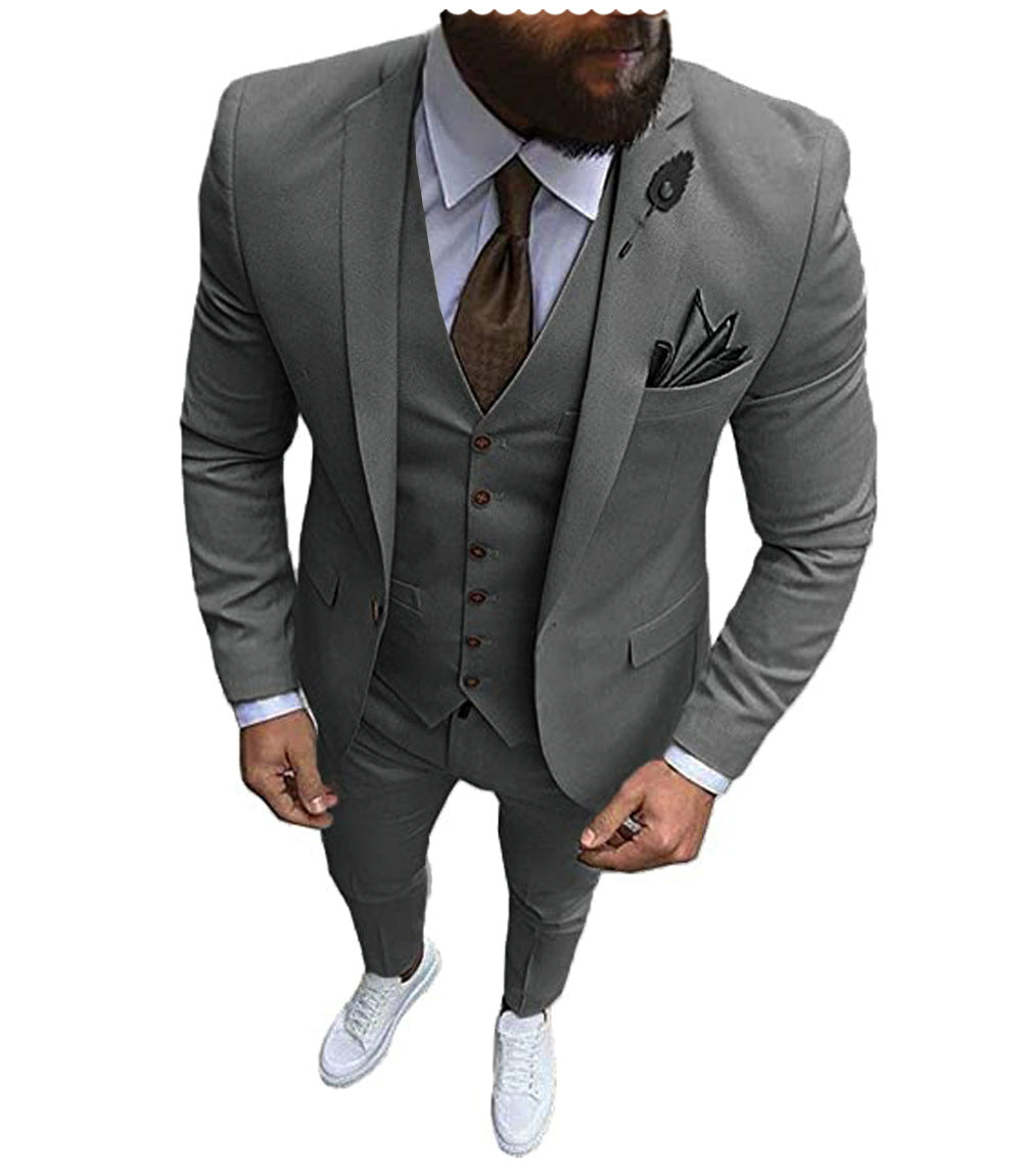Men's Three Piece Slim Fit Wool Mix Wedding Formal Suit