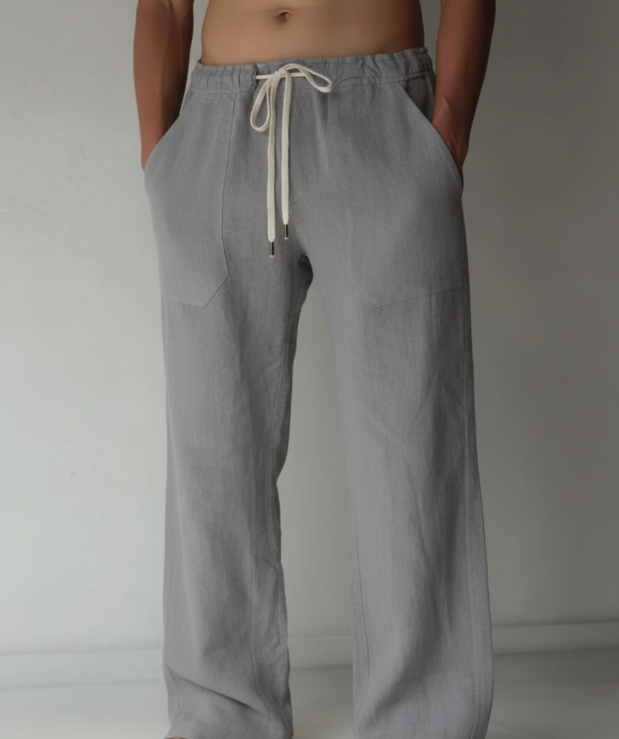 Men's Linen Wide Leg Casual Drawstring Trousers