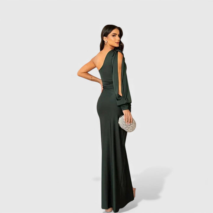 Women's Satin One-Shoulder Slit Maxi Dress