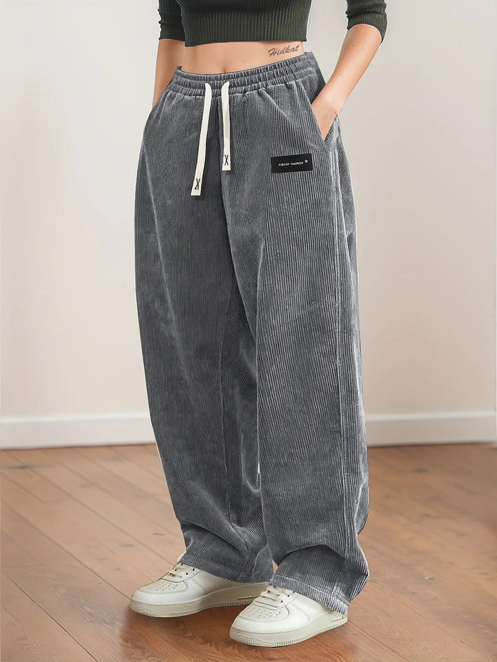 Women's Corduroy Wide Leg Trousers Drawstring Baggy Pants