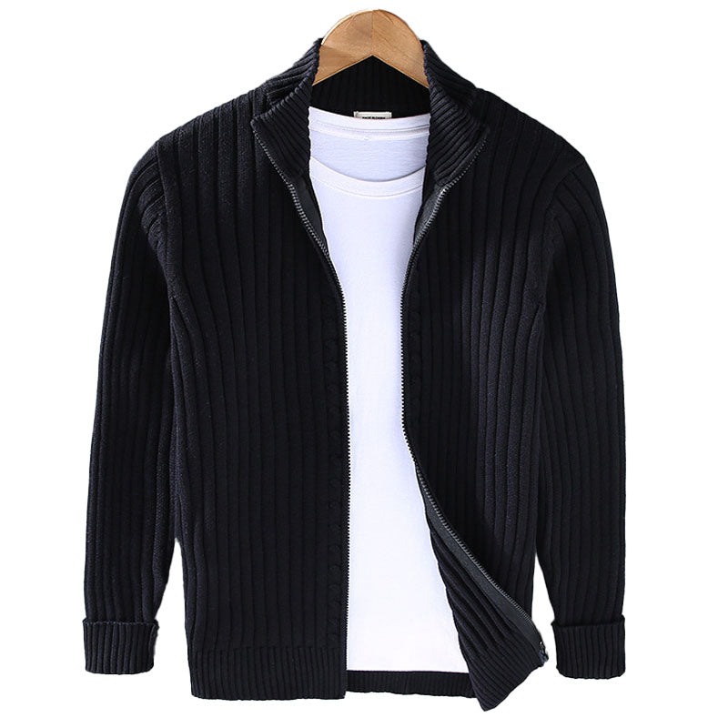 Veste cardigan en maille pour homme à fermeture éclair intégrale, col montant côtelé